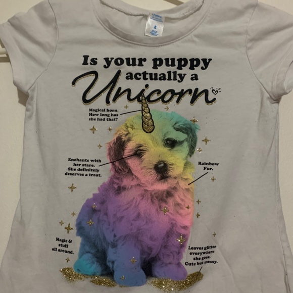 4/$20 Puppy unicorn girls graphic T-shirt sz 8 - Picture 2 of 7